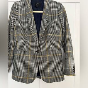 J. Crew Plaid School Boy Dark Navy Blazer with Yellow Accents Fully Lined SZ 0